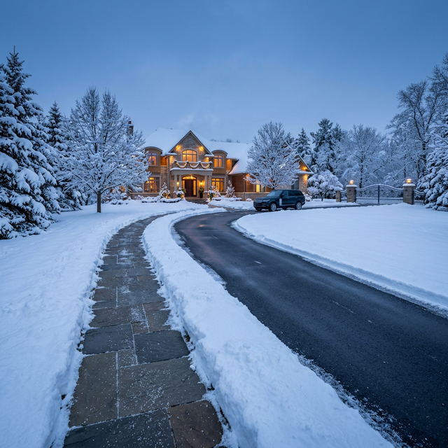 Snow plow clearing a parking lot